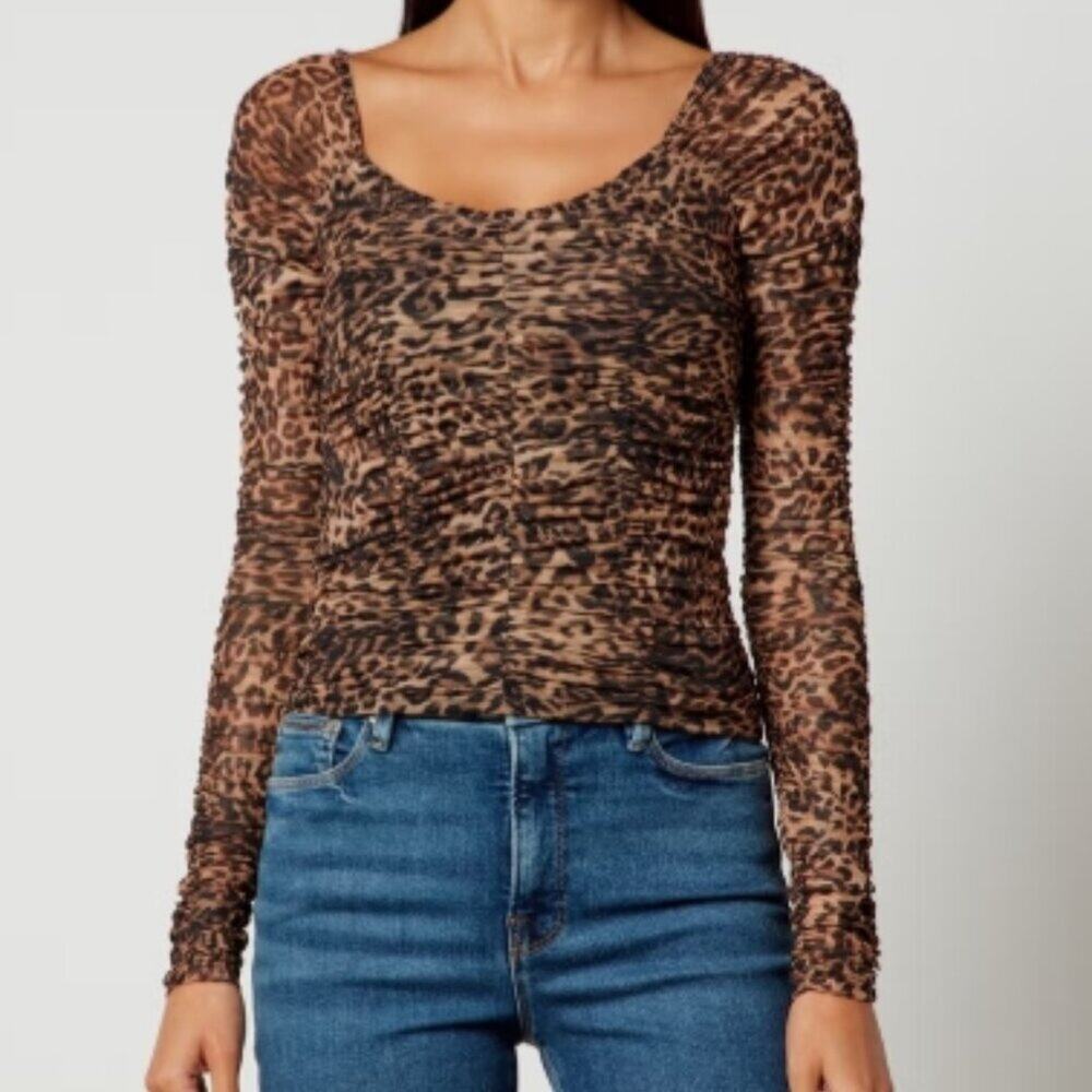 Good American Ruched Cheetah-Print Mesh Top - Picture 5 of 7